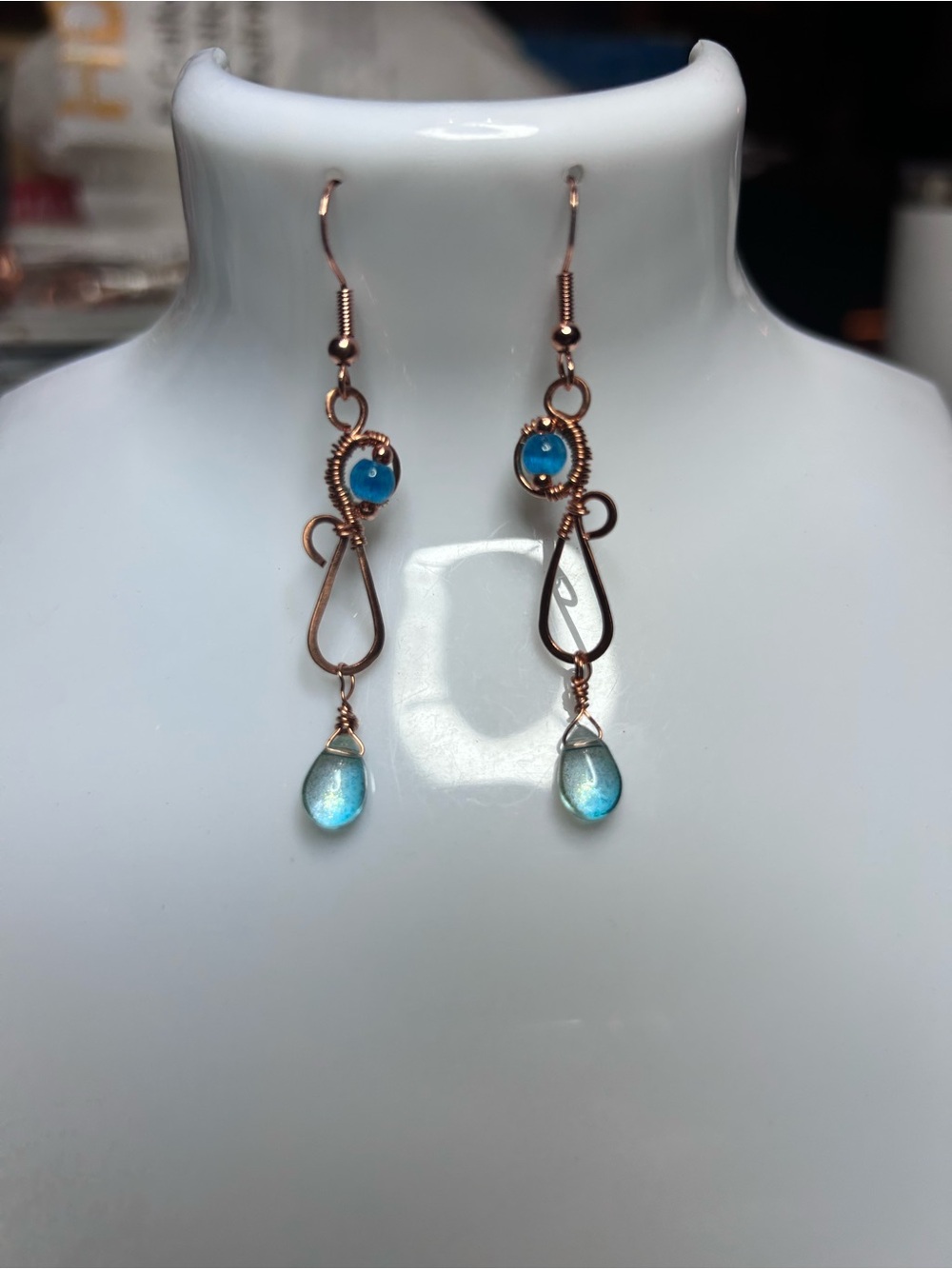Blue Teardrop Wirework Dangle Earrings
